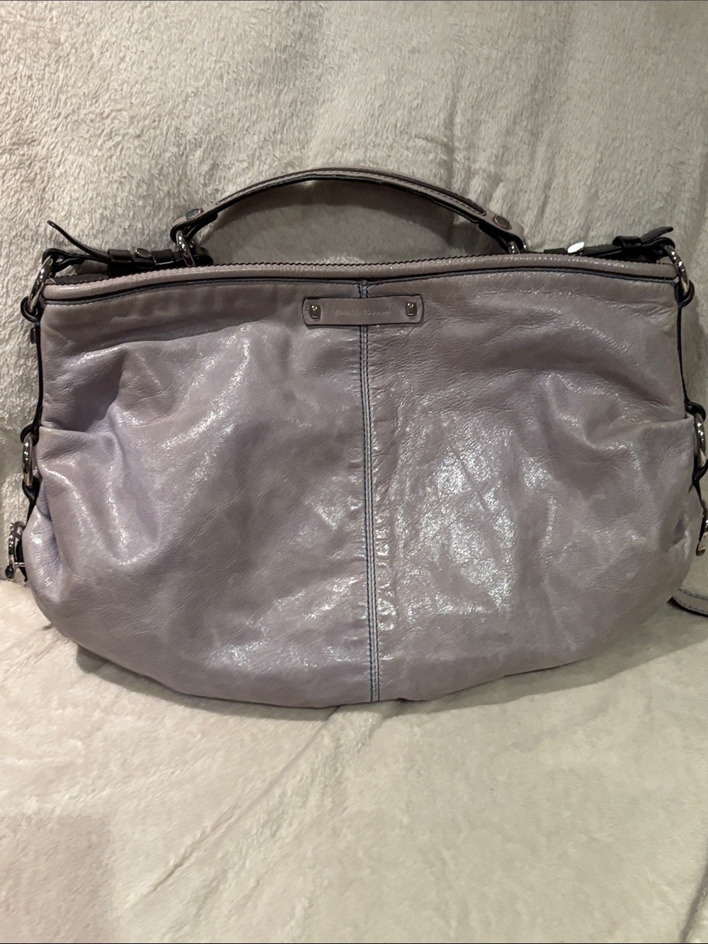 Gray Leather Hobo Bag - large